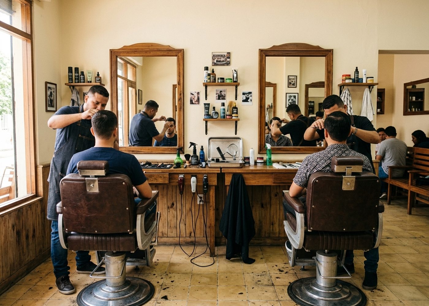 Interior de Barbería La Muestra: sillas, espejos y estación de trabajo