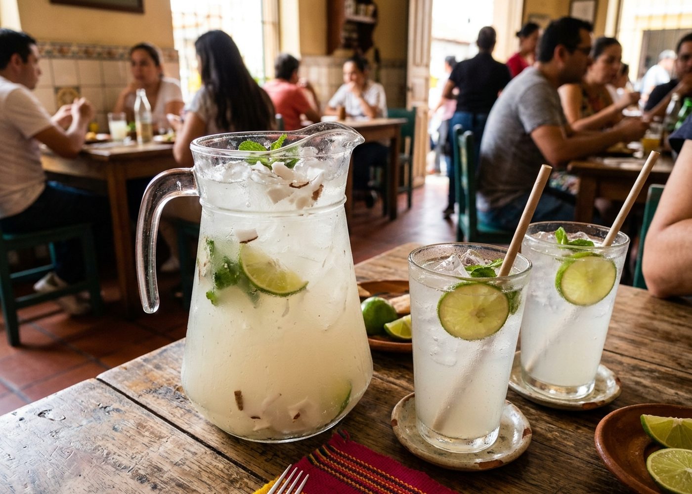 Jarra de limonada de coco sobre la mesa